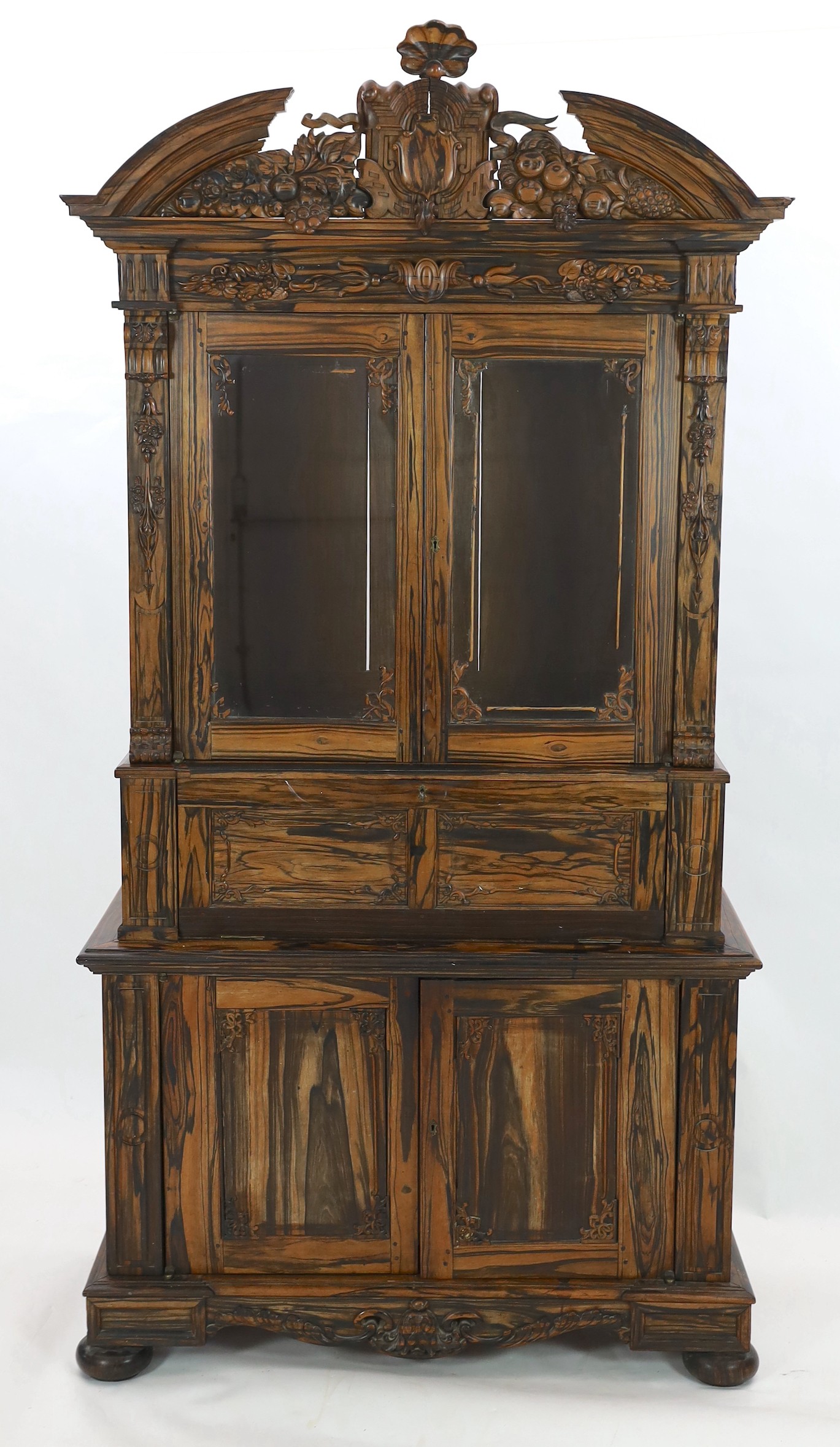 A 19th century Dutch colonial, possibly Ceylon ebony almirah, width 120cm, depth 50cm, height 235cm